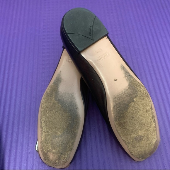 Prada black leather ballet flats buckle leopard 37.5 - Picture 4 of 8